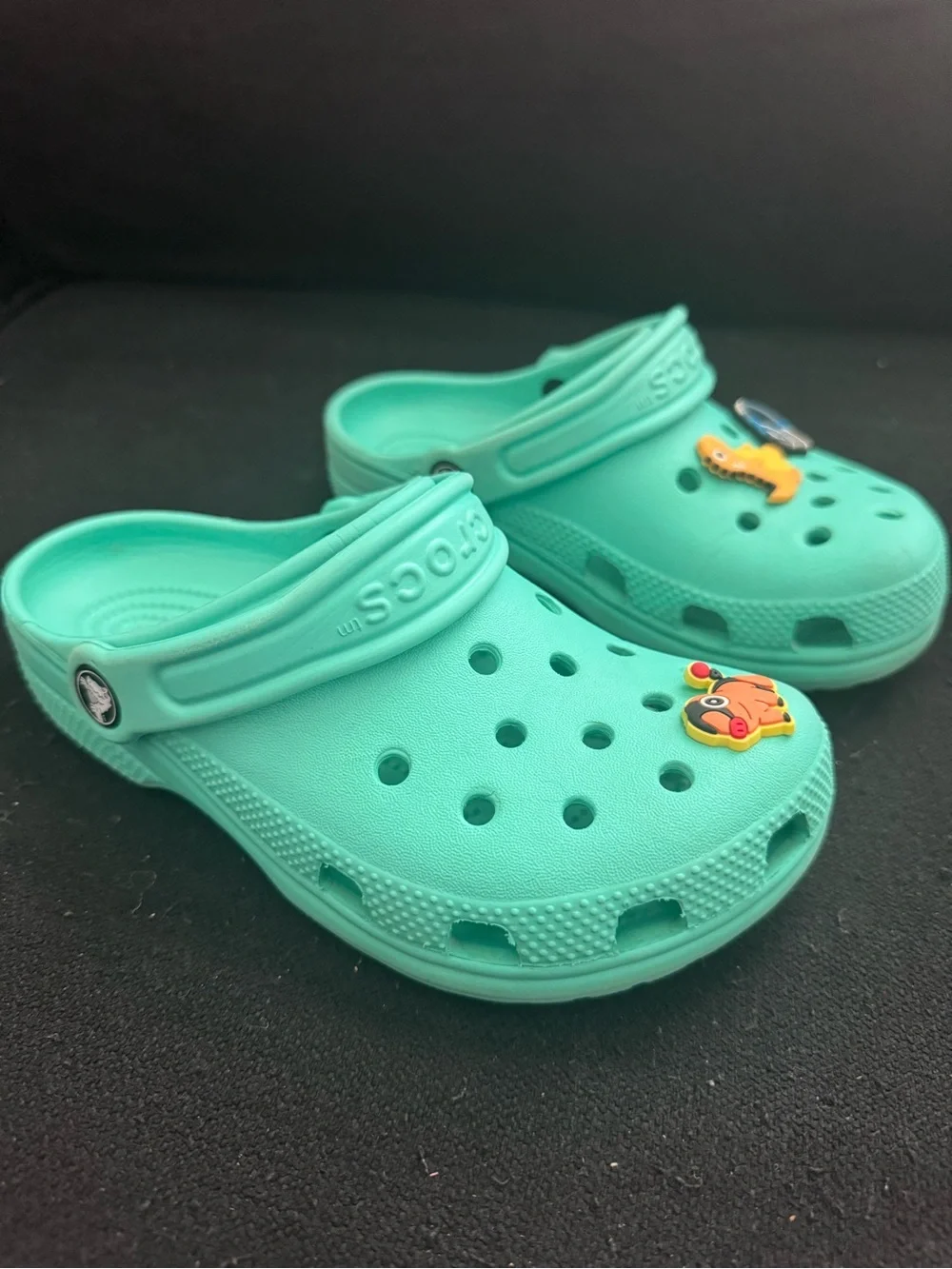 CROCS Kids Teal Green Classic Clogs with Character Jibbitz